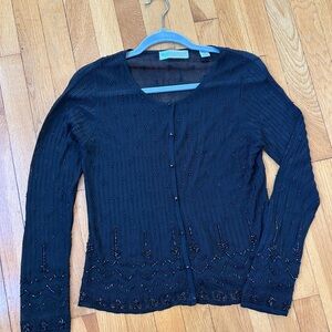 Vintage sheer black beaded cardigan by Valerie Stevens
